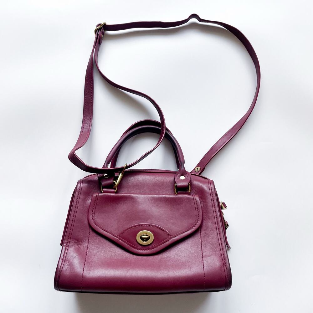 J.W. Hulme Burgundy Leather Brass Turn Lock Crossbody or Shoulder Bag